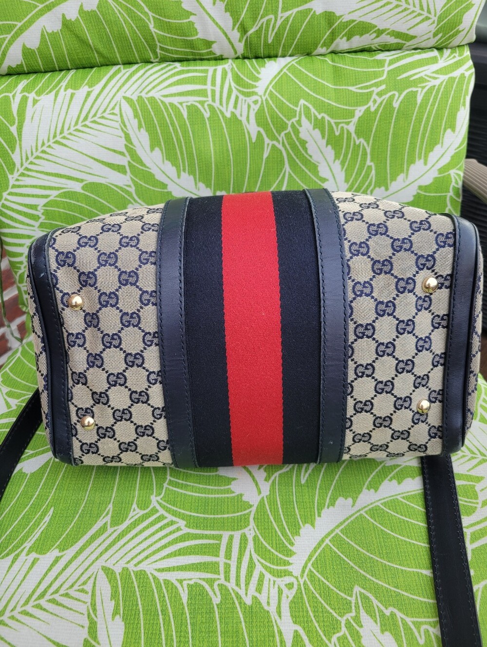 Vintage Gucci GG Canvas Web Joy Boston Blue/Red Boston Bag - Picture 7 of 16